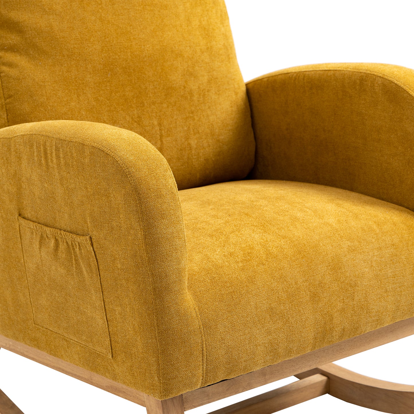 Rocking Chair, Modern Glider Chair, Recliner Armchair with Wood Legs and Side Pocket, Nursery Rocking Accent Chair with High Back for Living Room Bedroom (Mustard Yellow linen)