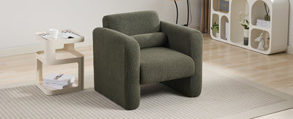 Modern Accent Chair Lambskin Sherpa Fabric Upholstered Comfy Reading Arm Chair Soft Padded Armchair with Back and Pillow for Living Room Bedroom Reception Waiting Room Office,Seaweed Green