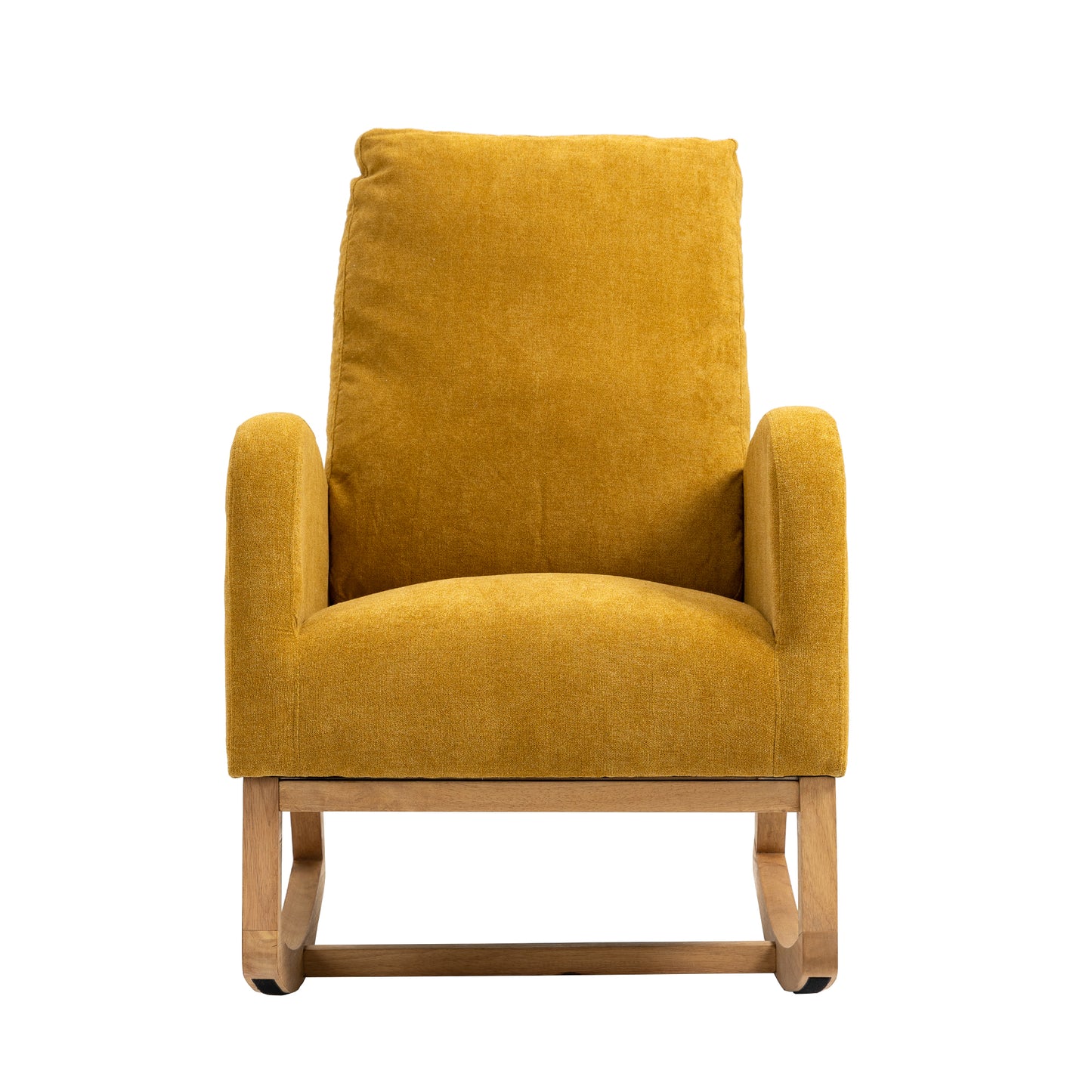 Rocking Chair, Modern Glider Chair, Recliner Armchair with Wood Legs and Side Pocket, Nursery Rocking Accent Chair with High Back for Living Room Bedroom (Mustard Yellow linen)