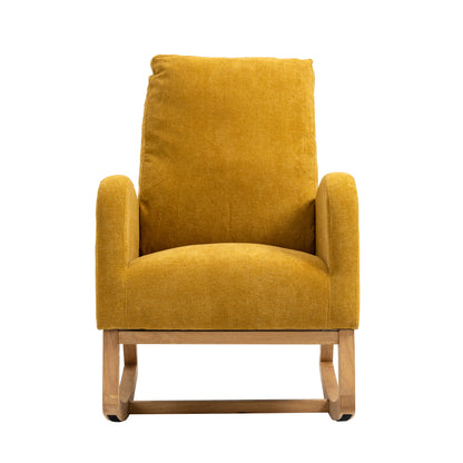 Rocking Chair, Modern Glider Chair, Recliner Armchair with Wood Legs and Side Pocket, Nursery Rocking Accent Chair with High Back for Living Room Bedroom (Mustard Yellow linen)