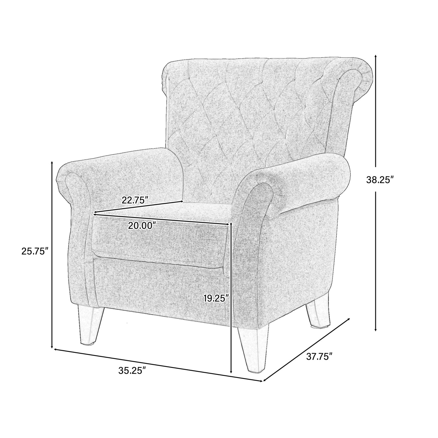 Accent Chair with Tufted Backrest, Bedroom Single Seat Arm Chair with Wooden Legs, Modern Side Chairs for Living Room