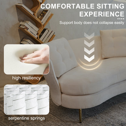 Polyester fiber Loveseat Sofa Upholstered Couch with Golden Metal Legs Club Two-Seat Sofa for Living Reading Room Bedroom Apartment Small Space Dorm,White.