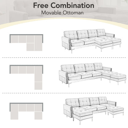 110" L-Shape Convertible Sectional Sofa Couch with Movable Ottoman for Living Room, Apartment, Office, Light Grey