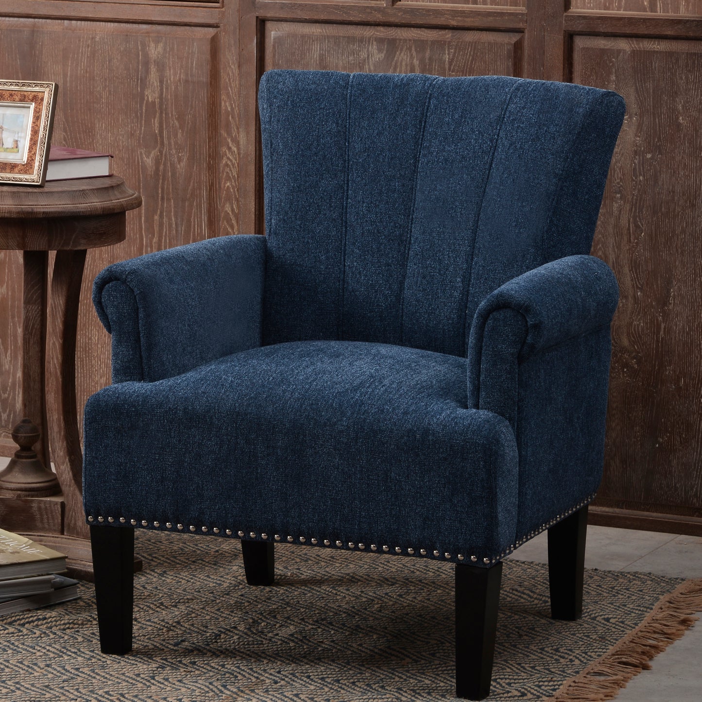 Accent Rivet Tufted Polyester Armchair,Navy Blue