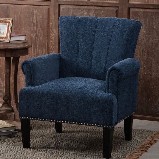 Accent Rivet Tufted Polyester Armchair,Navy Blue