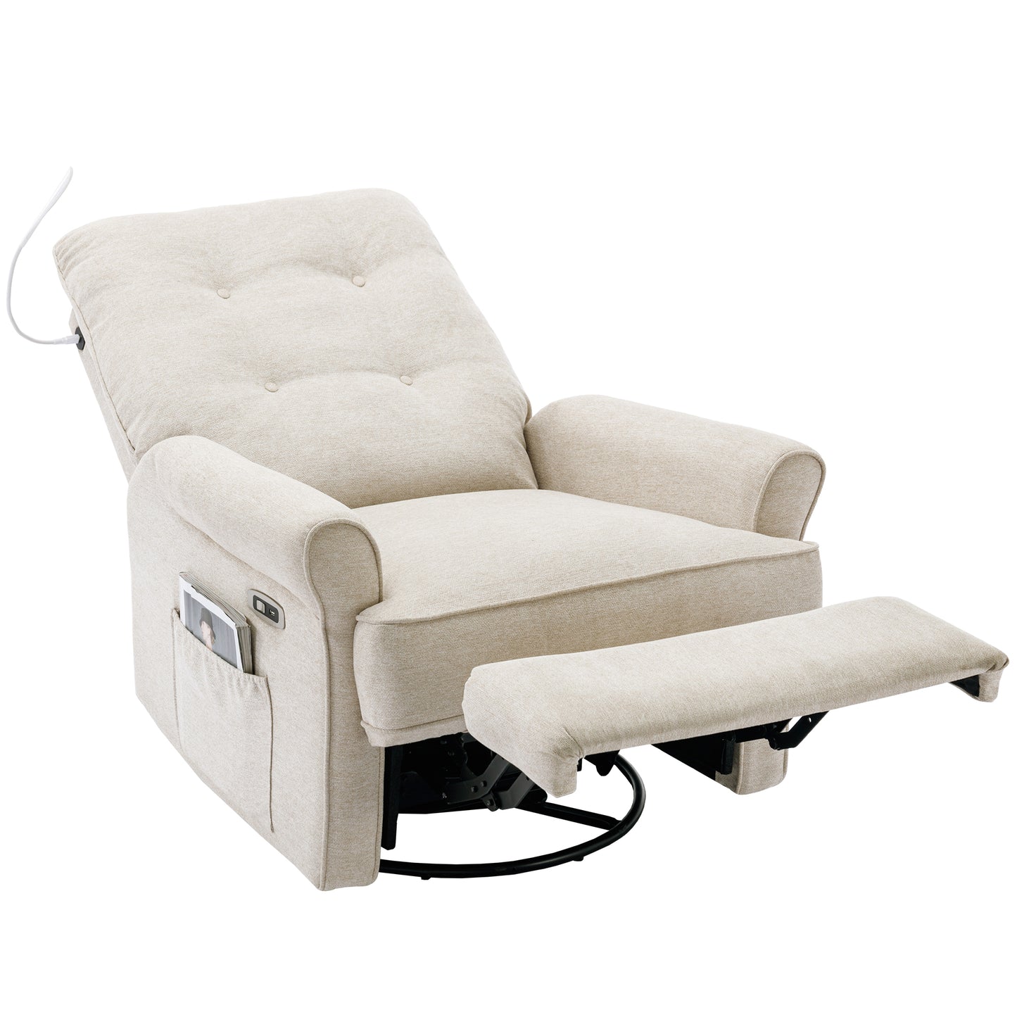 Reclining Chair 270 Degree Swivel Recliner Chairs with USB Port, Side Pocket and Touch Sensitive Lamp for Living Room, Bedroom, Cream