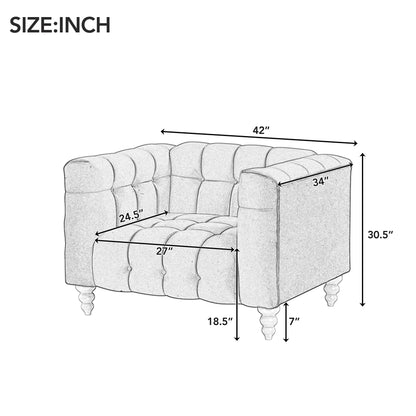 42" Modern Sofa Dutch Fluff Upholstered sofa with solid wood legs, buttoned tufted backrest,blue