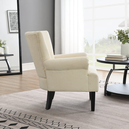 Modern Accent Living Room Chairs,Polyester Armchair Club Chair with channel back, Accent chair for Living room, Bedroom Reading room, soft fabric, wooden Leg, Beige