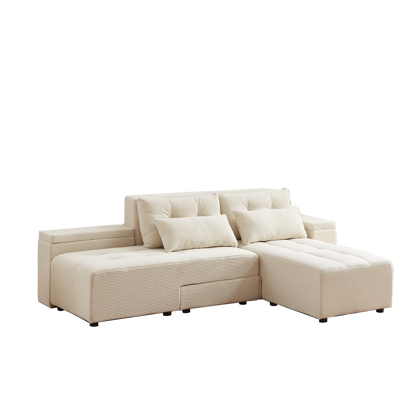 Convertible 3 in 1 Sleeper Sofa and Sectional Sofa with 4 Storage Space for Living Room,Corduroy Couch With 4 pillows,Corduroy