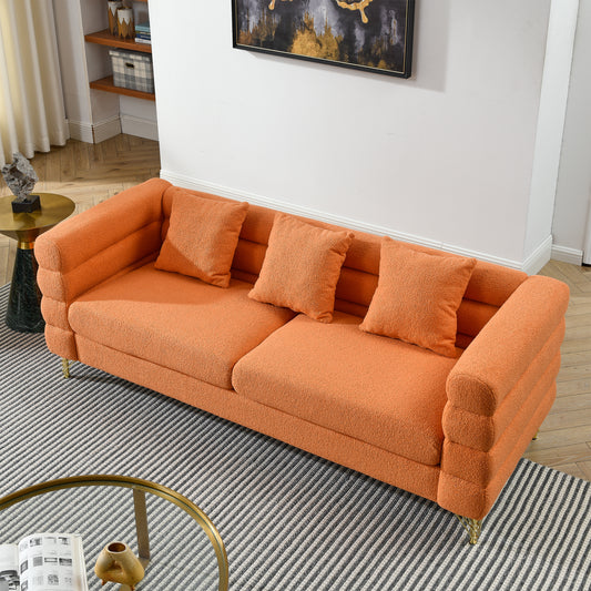 81 Inch Oversized 3 Seater Sectional Sofa, Living Room Comfort Fabric Sectional Sofa-Deep Seating Sectional Sofa, Soft Sitting with 3 Pillows for Living Room,Bedroom,Office.,Orange teddy