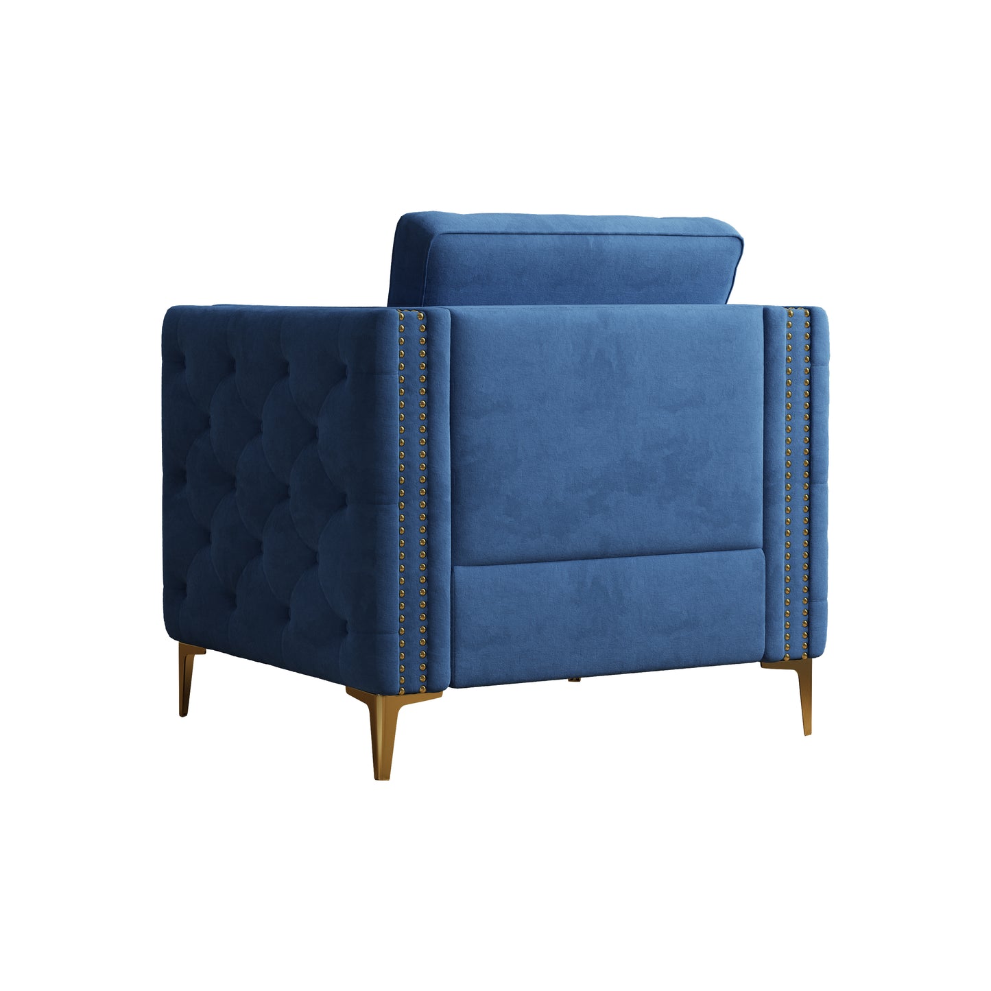 Accent Chair for Living Room Upholstered Arm Chair with Metal Legs Navy Blue Velvet