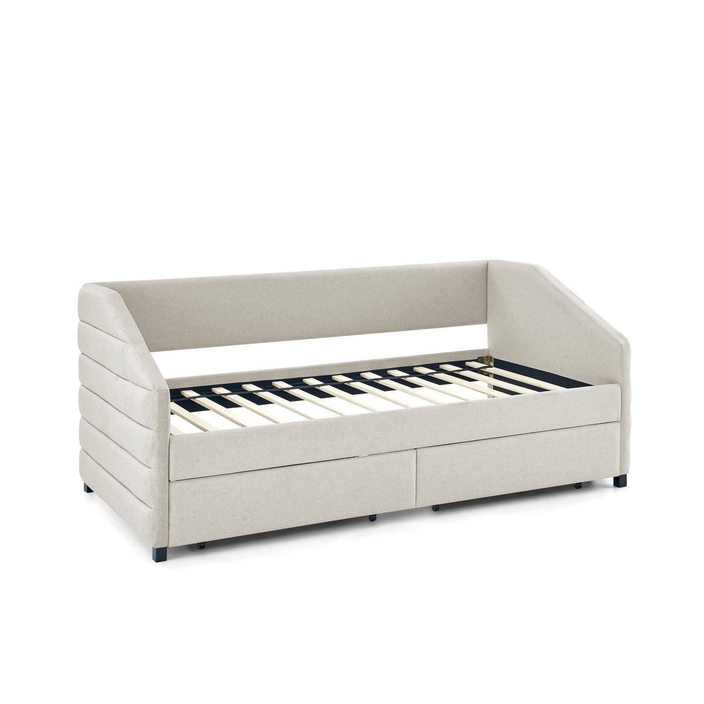 Size Daybed with Two Drawers Trundle Upholstered Tufted Sofa Bed, Linen Fabric, Beige (82.5"x42.5"x34")