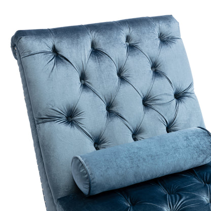 Velvet Chaise Lounge Indoor,Button-Tufted Upholstered Chaise Lounge Chair with Pillow for Bedroom Living Room Office (Light Blue Velvet)