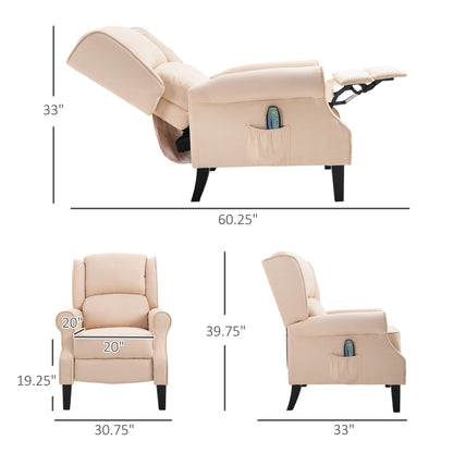 Massage Recliner Sofa Chair with Heat Function, Remote, Cream