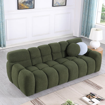 87.4 length,35.83" deepth,human body structure for USA people, marshmallow sofa,boucle sofa,3 seater, OLIVE GREEN BOUCLE