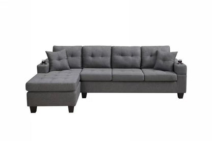 Sectional sofa left with footrest, convertible corner sofa with armrest storage, sectional sofa for living room and apartment, chaise longue left (grey)