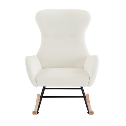 Cream white velvet rocking chair