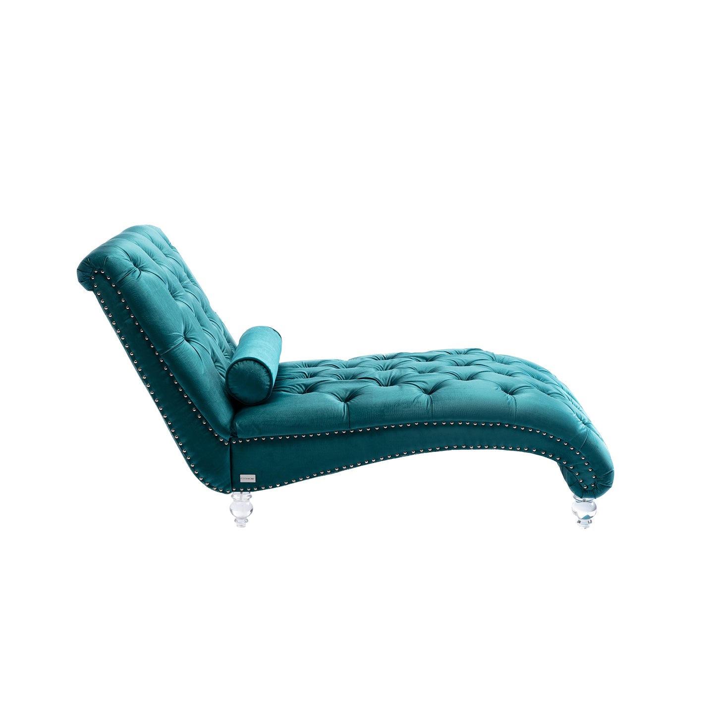 Velvet Chaise Lounge Indoor,Button-Tufted Upholstered Chaise Lounge Chair with Pillow for Bedroom Living Room Office (Teal Velvet)