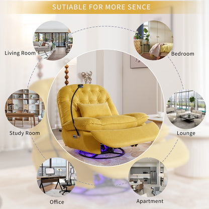 270 Degree Swivel Power Recliner with Voice Control, Bluetooth Music Player,USB Ports, Atmosphere Lamp, Hidden Arm Storage and Mobile Phone Holder for Living Room, Bedroom, Apartment, Yellow