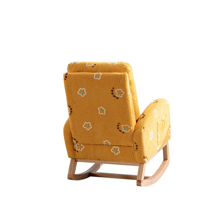 26.8"W Modern Rocking Chair for Nursery, Mid Century Accent Rocker Armchair With Side Pocket, Upholstered High Back Wooden Rocking Chair for Living Room Baby Kids Room Bedroom, Mustard Boucle