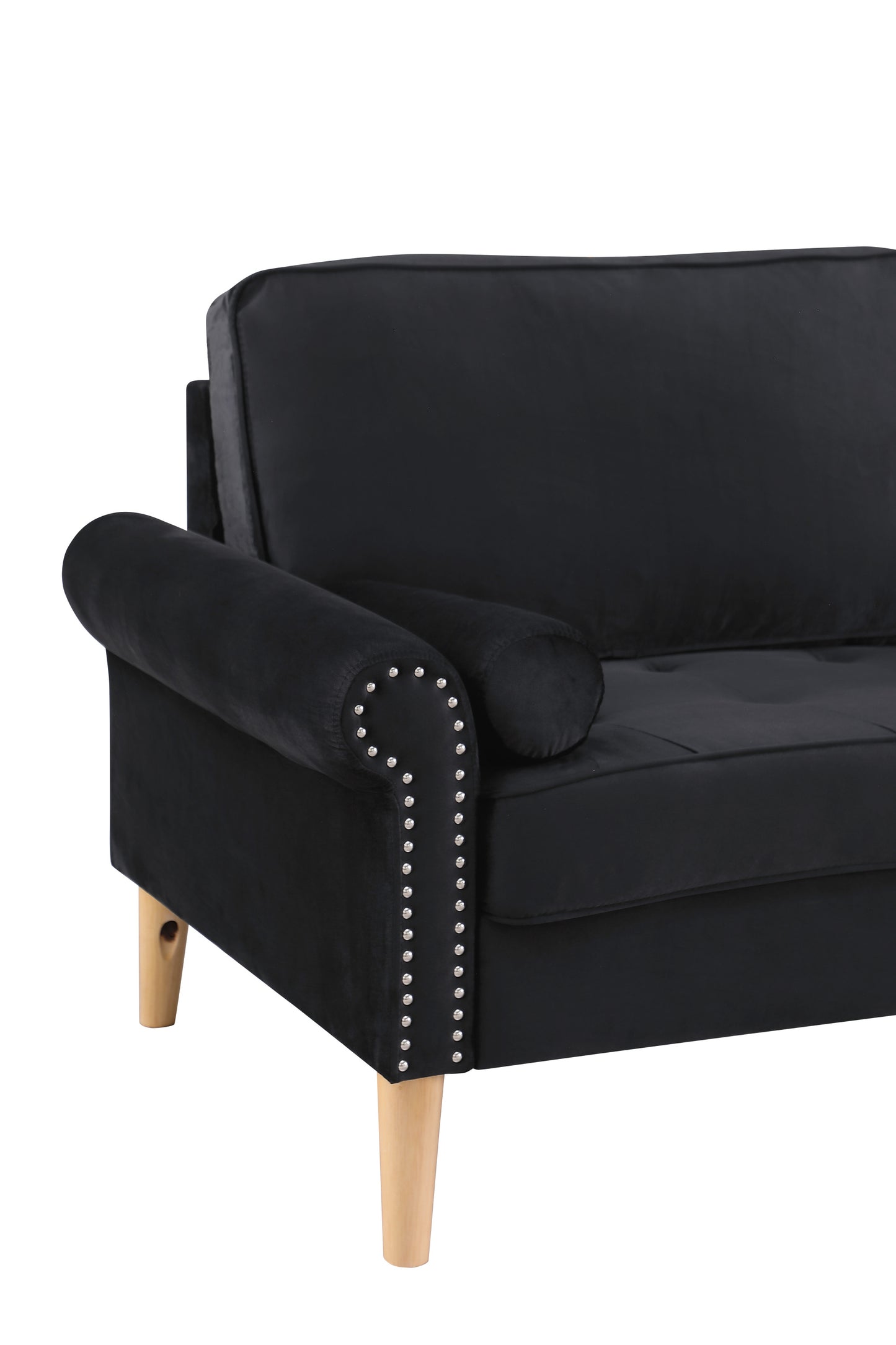 Living Room Sofa,3-Seater Sofa, with Copper Nail on Arms,Three Pillow,Black