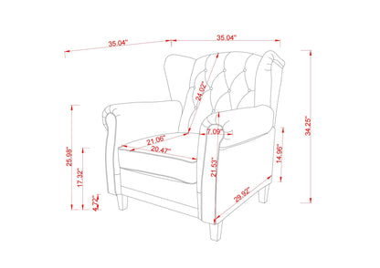 Modern Tufted Push Back Armchair Technical Leather Chair, Adjustable Single Sofa Chair with Sturdy Wood Legs for Bedroom, Living Room, Small Space(Color:GREY)