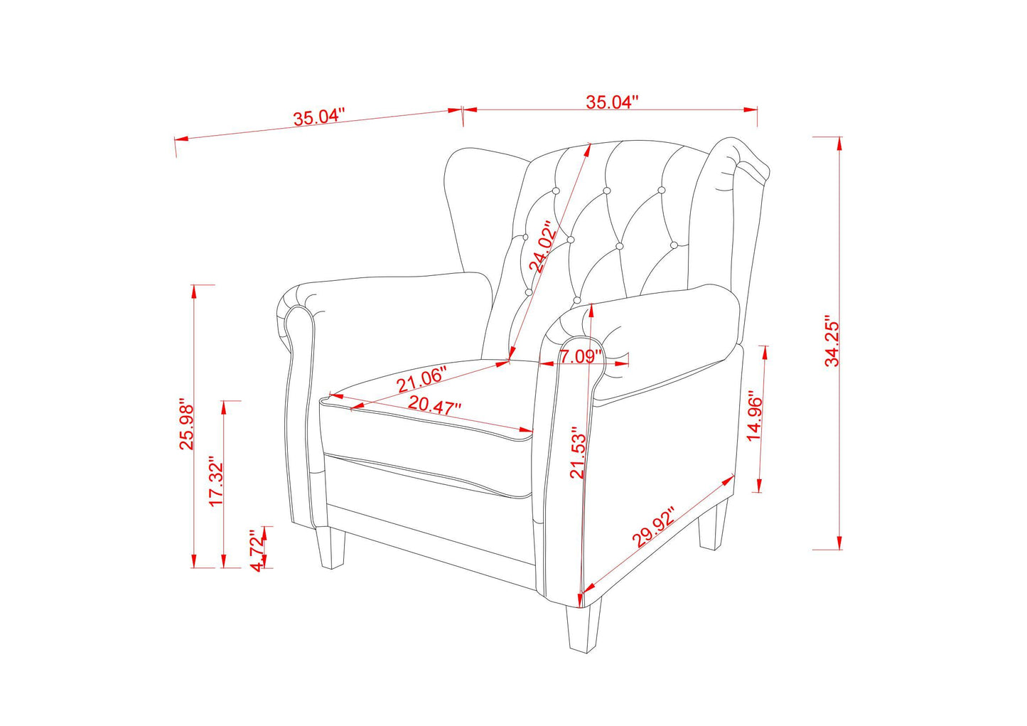 Modern Tufted Push Back Armchair Technical Leather Chair, Adjustable Single Sofa Chair with Sturdy Wood Legs for Bedroom, Living Room, Small Space(Color:Beige)