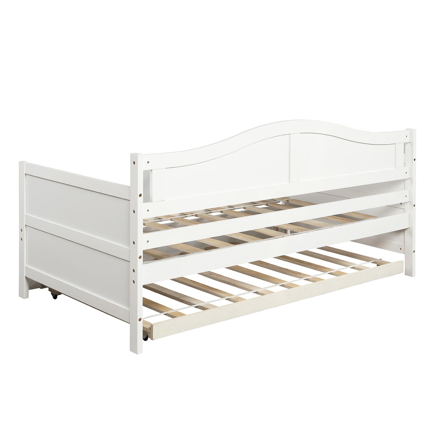 Wooden Daybed with Trundle Bed, Sofa Bed for Bedroom Living Room,White