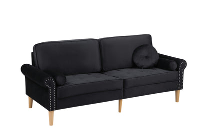 Living Room Sofa,3-Seater Sofa, with Copper Nail on Arms,Three Pillow,Black