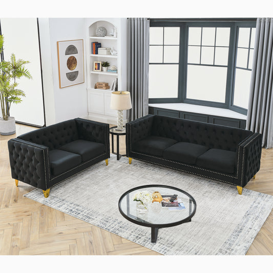 3-seater + 2-seater Combination sofa.BLACK VELVET