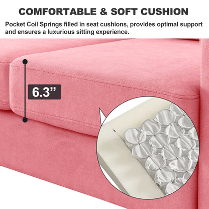 Upholstered Sectional Sofa Couch, L Shaped Couch With Storage Reversible Ottoman Bench 3 Seater for Living Room, Apartment, Compact Spaces, Fabric Pink