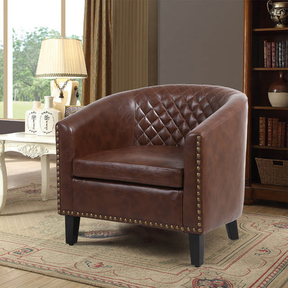 Barrel Chairs with Soft Padded Armrest, Club Chairs with nailheads and solid wood legs for Living Room Bedroom Waiting Room (PU Leather)