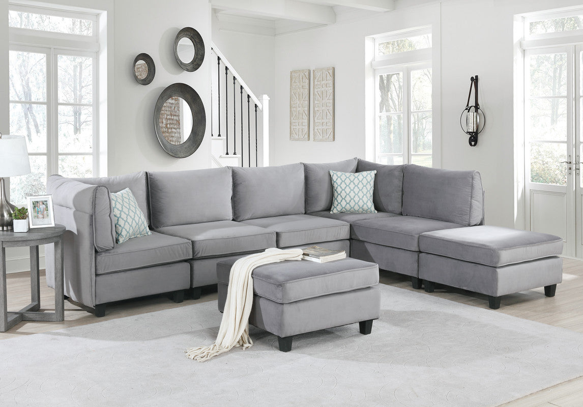 120" Gray Velvet 7Pc Modular Sectional Sofa