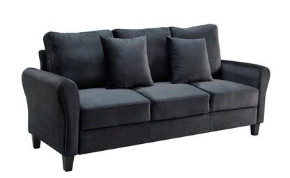 Modern Velvet Couch with 2 Pillow, 78 Inch Width Living Room Furniture, 3 Seater Sofa with Plastic Legs