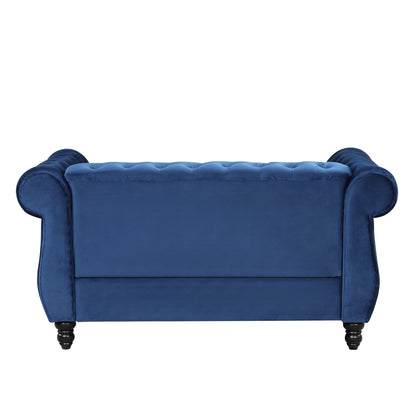 60" modern sofa Dutch plush upholstered sofa, solid wood legs, buttoned tufted backrest, blue