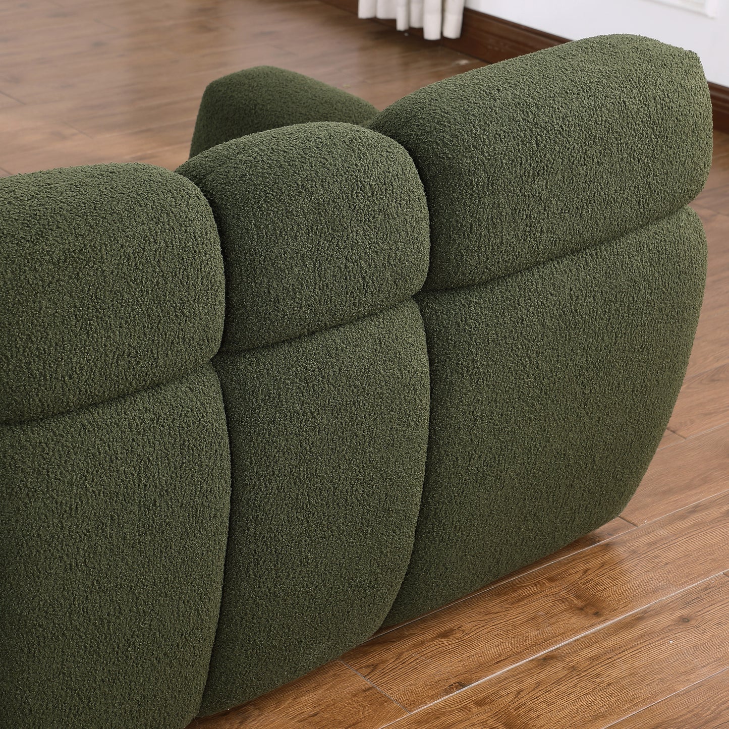 87.4 length,35.83" deepth,human body structure for USA people, marshmallow sofa,boucle sofa,3 seater, OLIVE GREEN BOUCLE