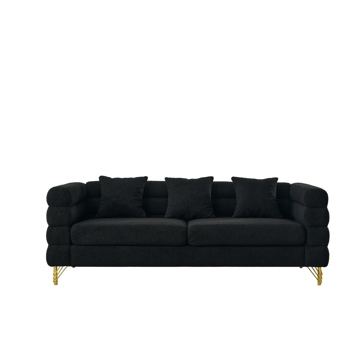 81 Inch Oversized 3 Seater Sectional Sofa, Living Room Comfort Fabric Sectional Sofe-Deep Seating Sectional Sofa, Soft Sitting with 3 Pillows for Living Room,Bedroom,Office, Black teddy