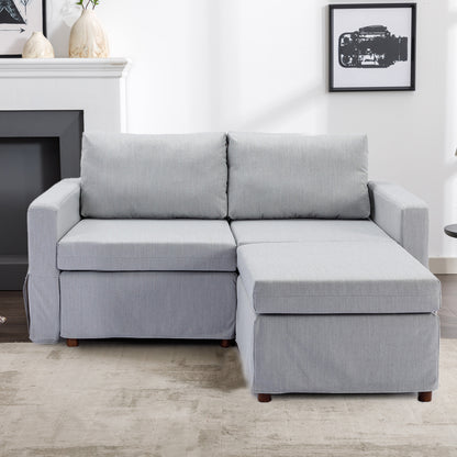 2 Seat Module Sectional Sofa Couch With 1 Ottoman,Seat Cushion and Back Cushion Removable and Washable,Light Grey