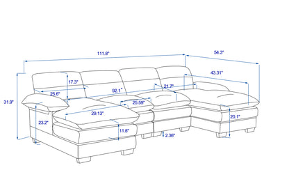 U-shaped profile sofa, including two single seats and two chaise, modular sofa, Chenille sofa,White