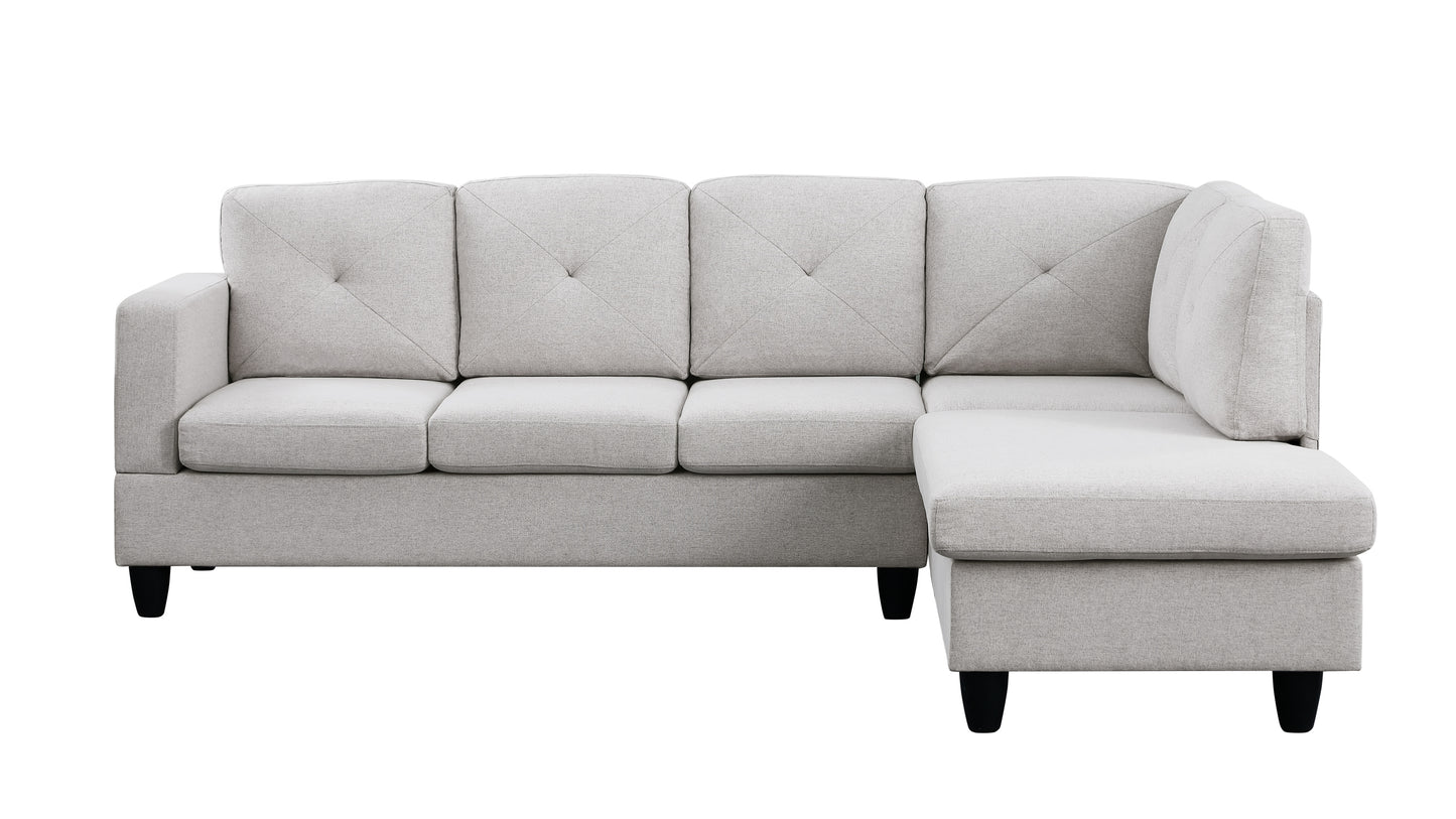 96" Light Gray Linen Sectional Sofa with Right Facing Chaise