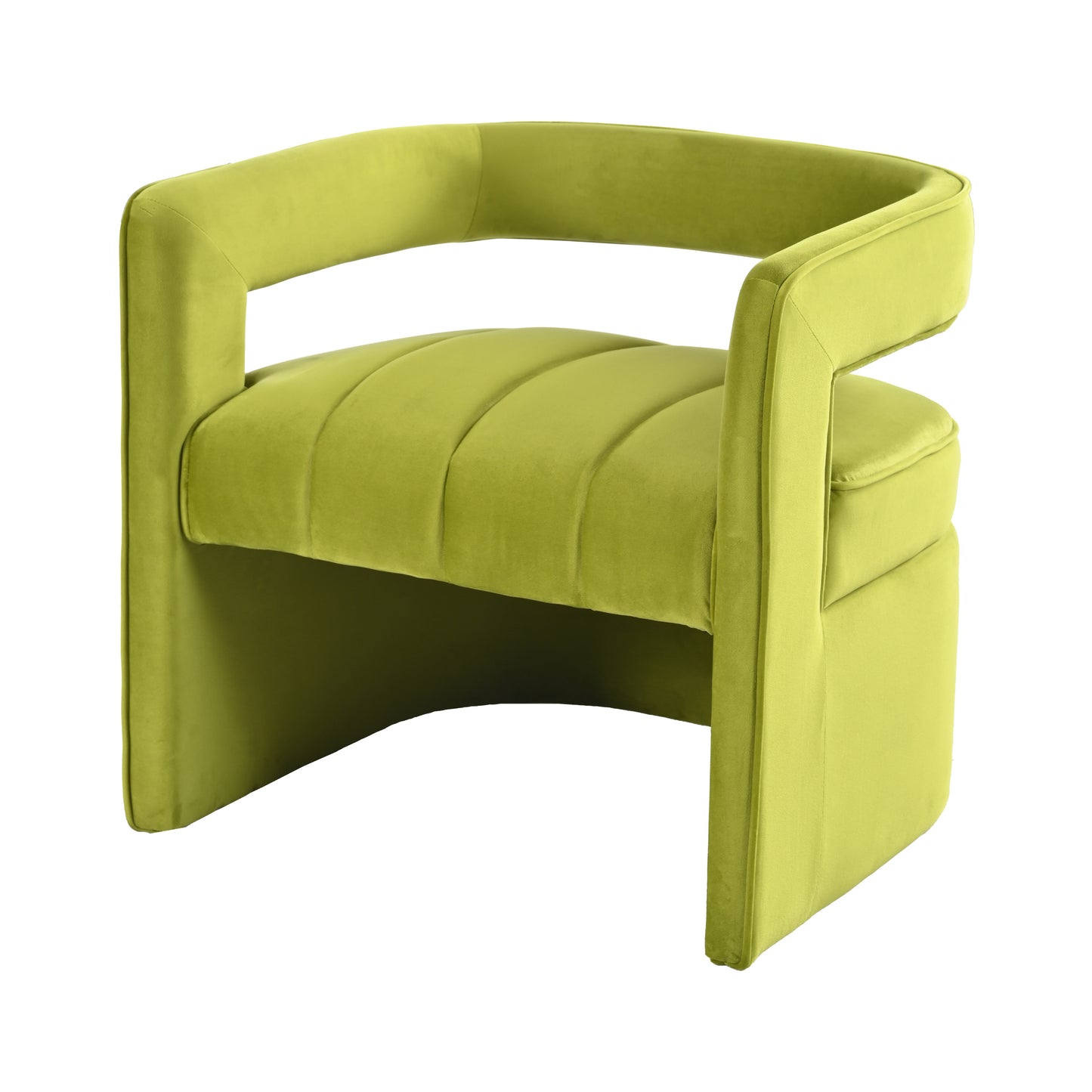 Modern Velvet Accent Chair with Ribbed Detail, Luxury Curved Fully Upholstered Accent Chair, Green (No Assembly Needed)