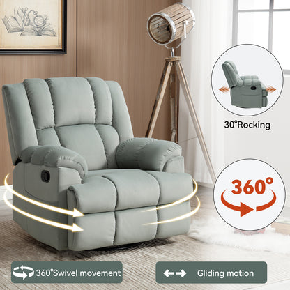 Manual Recliner Chair with Rocker and Swivel in Fabric for Living Room, Green