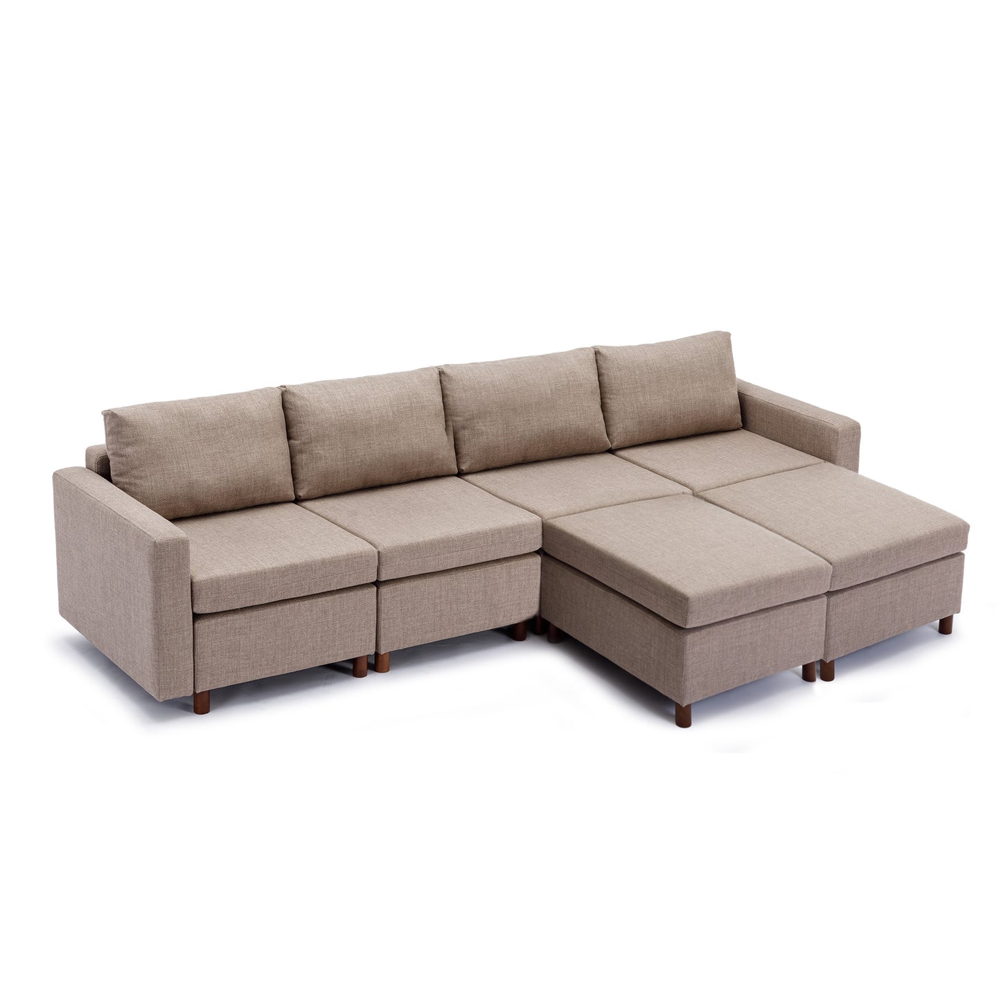 4 Seat Module Sectional Sofa Couch With 2 Ottoman for living room,Seat Cushion and Back Cushion Non-Removable and Non-Washable,Brown