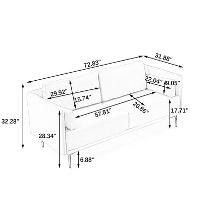 Modern Sofa 3-Seat Couch with Stainless Steel Trim and Metal Legs for Living Room, Linen Beige