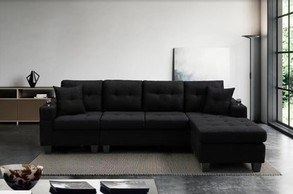 Right sectional sofa with footrest, convertible corner sofa with armrest storage, living room and apartment sectional sofa, right chaise longue and grey