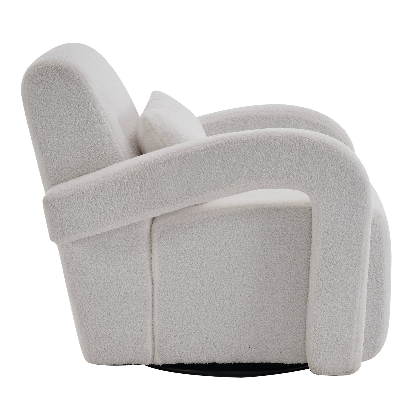 White Teddy Fabric Armchair - Modern Sturdy Lounge Chair with Curved Arms and Thick Cushioning for Plush Comfort