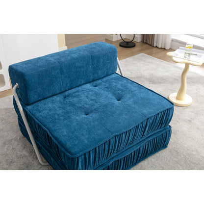 Folding Sofa Bed, Futon Sleeper Chair, Convertible Chair Floor Couch & Sleeping Mattress for Living Room, Guest Room, Home Office, Apartment, Small space, Bed, Removable Back Cushion, Blue, 1 Seat