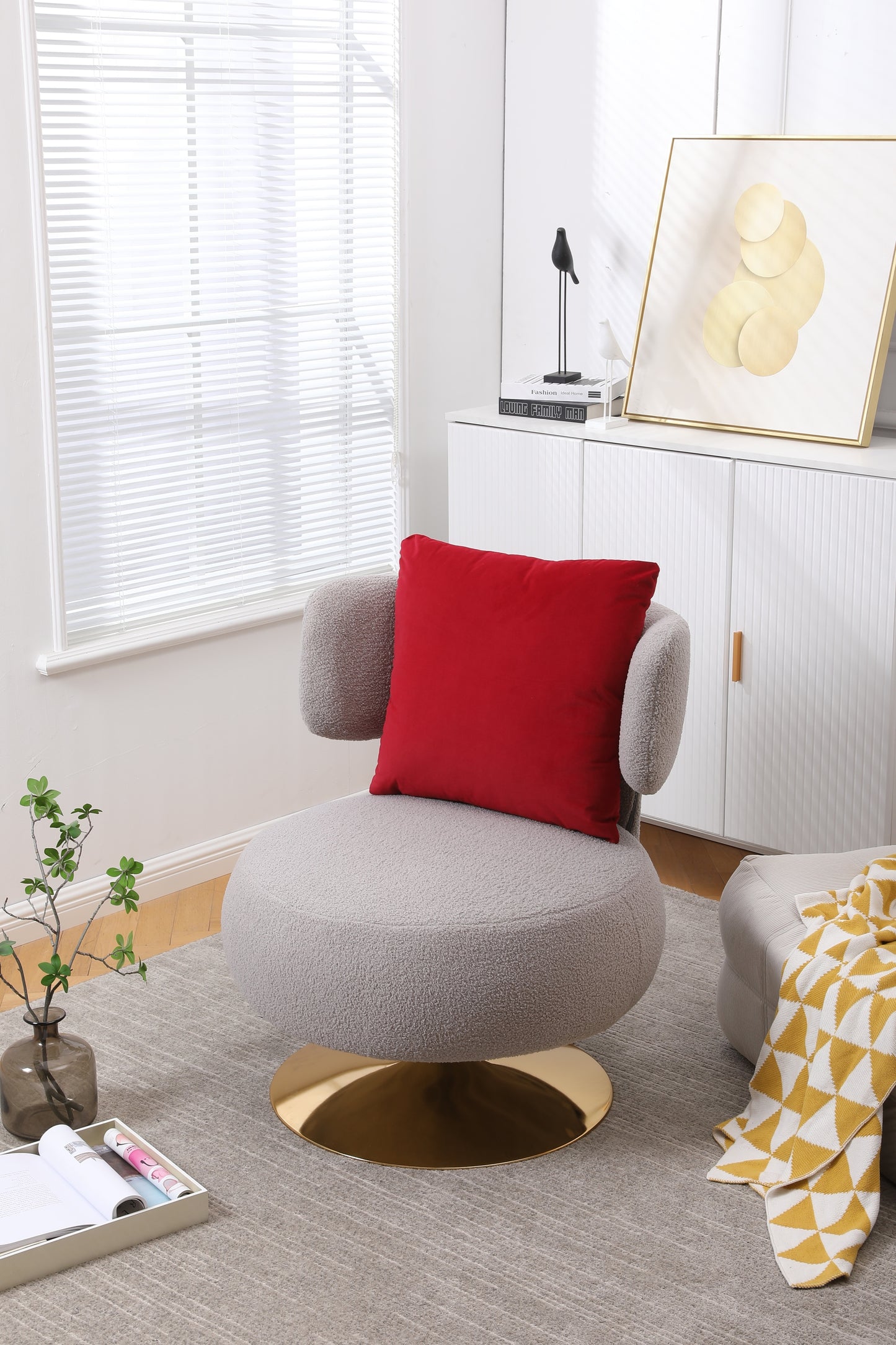 Swivel Accent Chair Armchair, Round Barrel Chair in Fabric for Living Room Bedroom