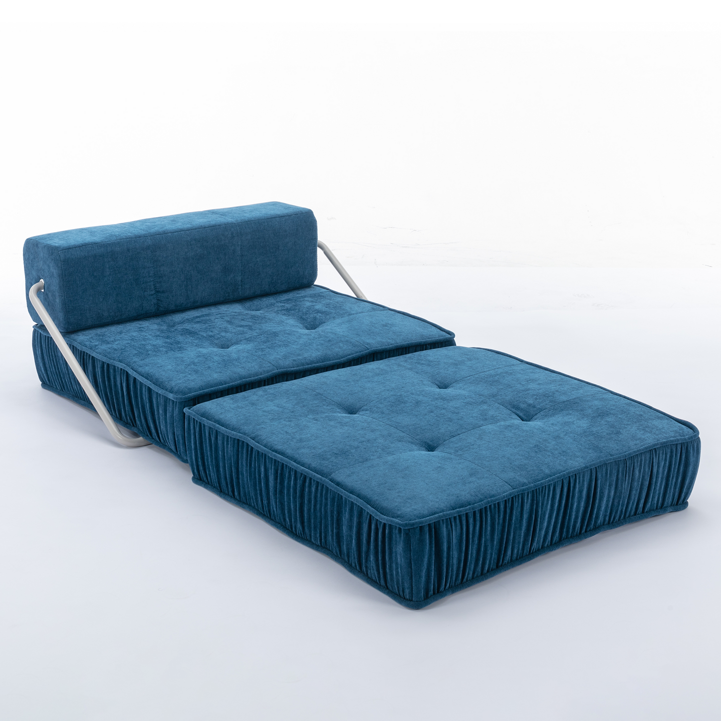 Folding Sofa Bed, Futon Sleeper Chair, Convertible Chair Floor Couch & Sleeping Mattress for Living Room, Guest Room, Home Office, Apartment, Small space, Bed, Removable Back Cushion, Blue, 1 Seat