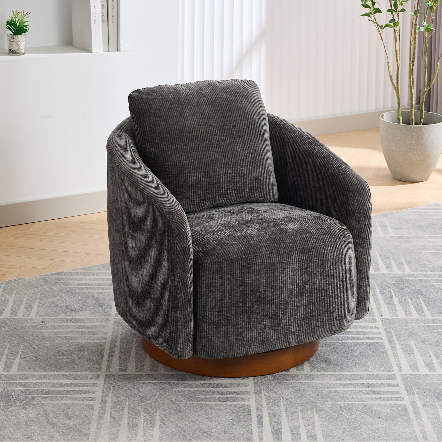 30.3"W Swivel Accent Barrel Chair and Comfy Round Accent Single Sofa Chair, 360 Degree Club Chair, Lounge Armchair for Living Room Bedroom Nursery.Charcoal